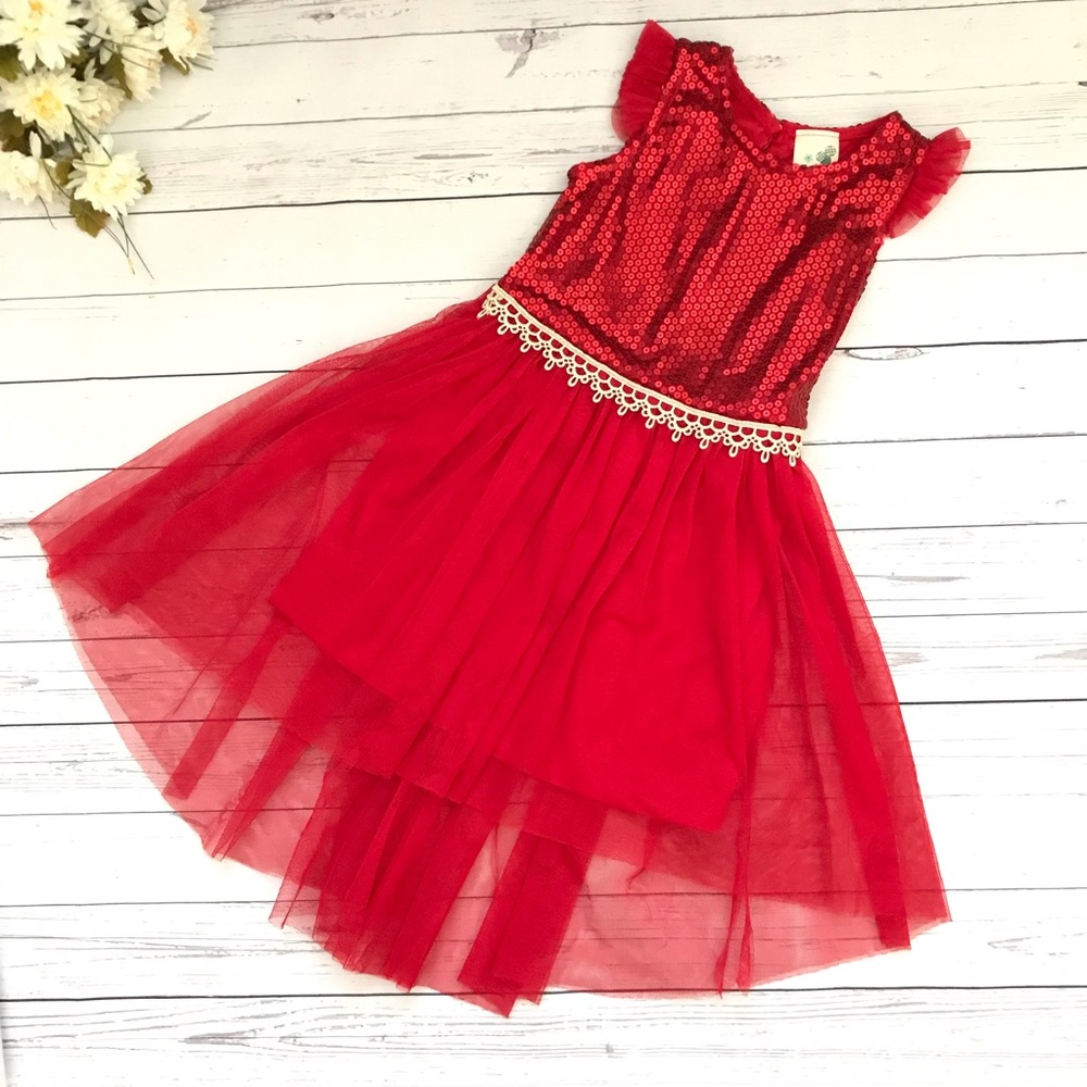 Red sequins hi-low tutu dress